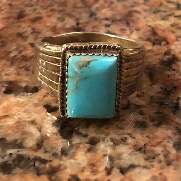“RB” Engraved Navajo Turquoise & Sterling Silver - Picture 4 of 8